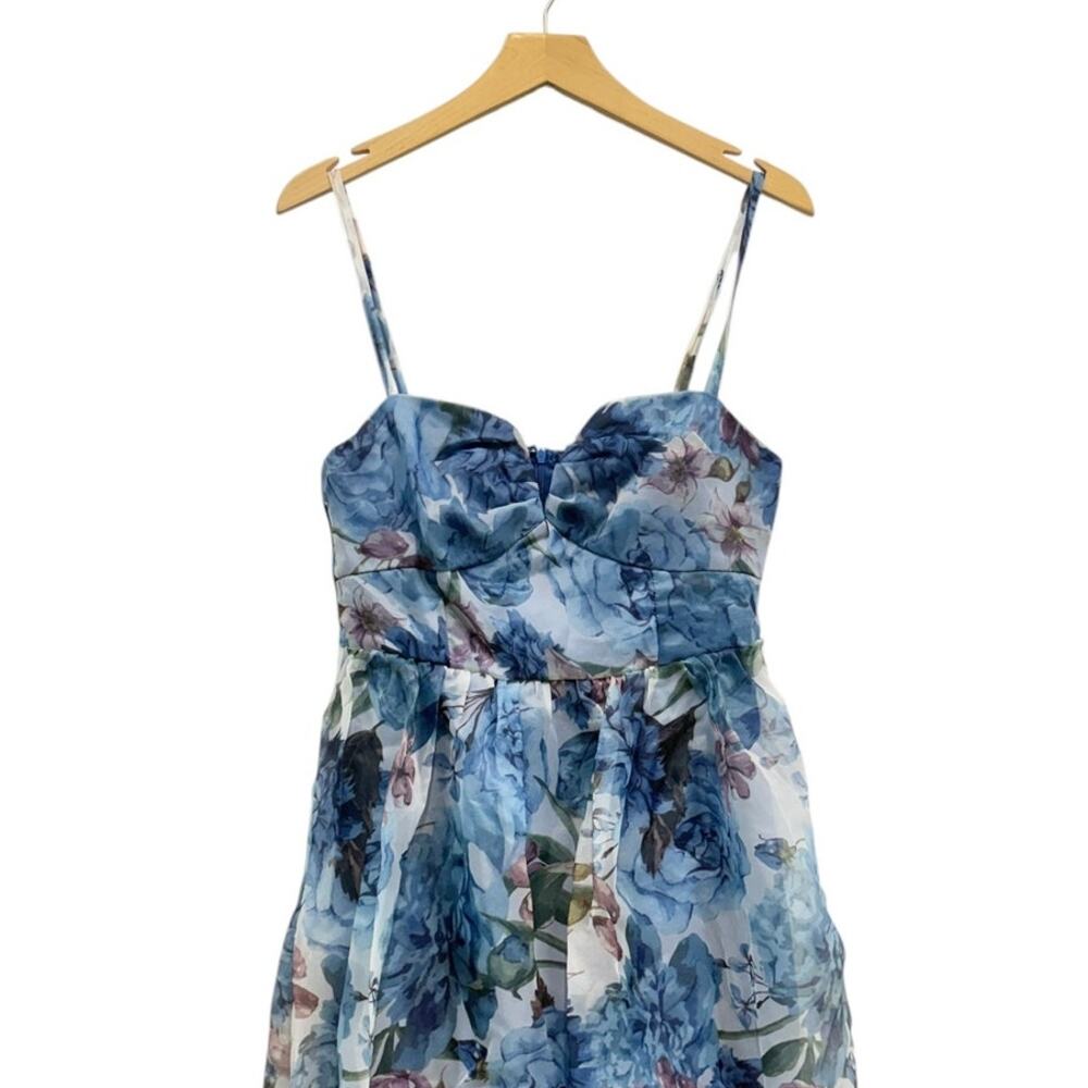 Lulus Cherished Aura Blue Multi Floral Organza Bustier Midi Dress size L NWT - Picture 6 of 6